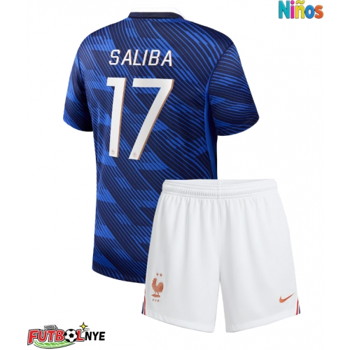 Camiseta Francia William Saliba #17 Primera Equipación para niños Mundial 2026 manga corta (+ pantalones cortos)